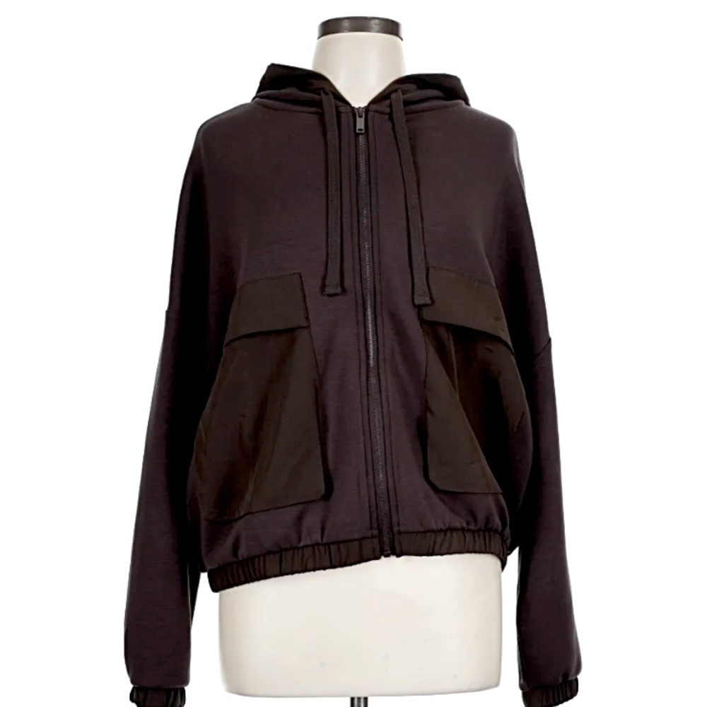 Rae Mode Modal Scuba Pocket Hoodie Jacket Black size Large - Picture 2 of 7
